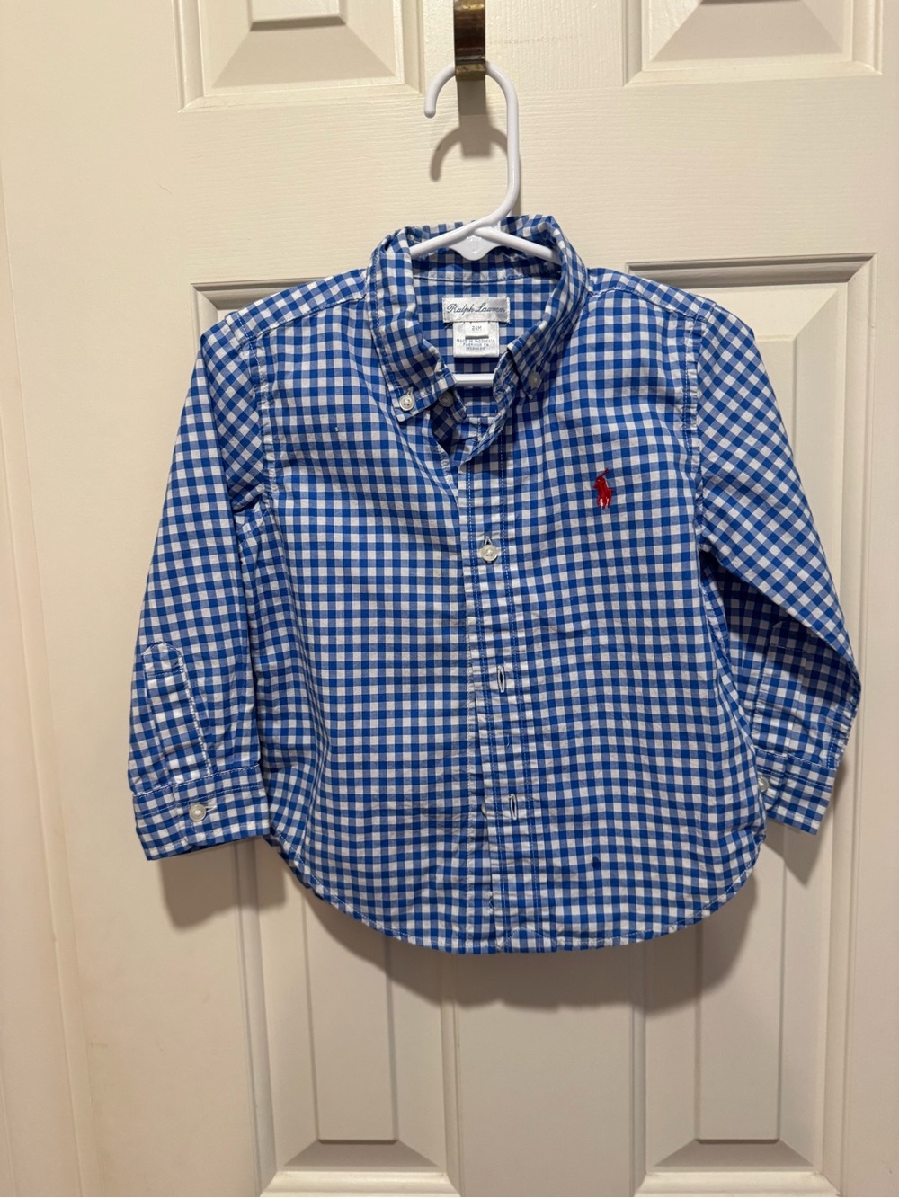 Ralph Lauren Blue and White Gingham Button-Down Shirt for Kids